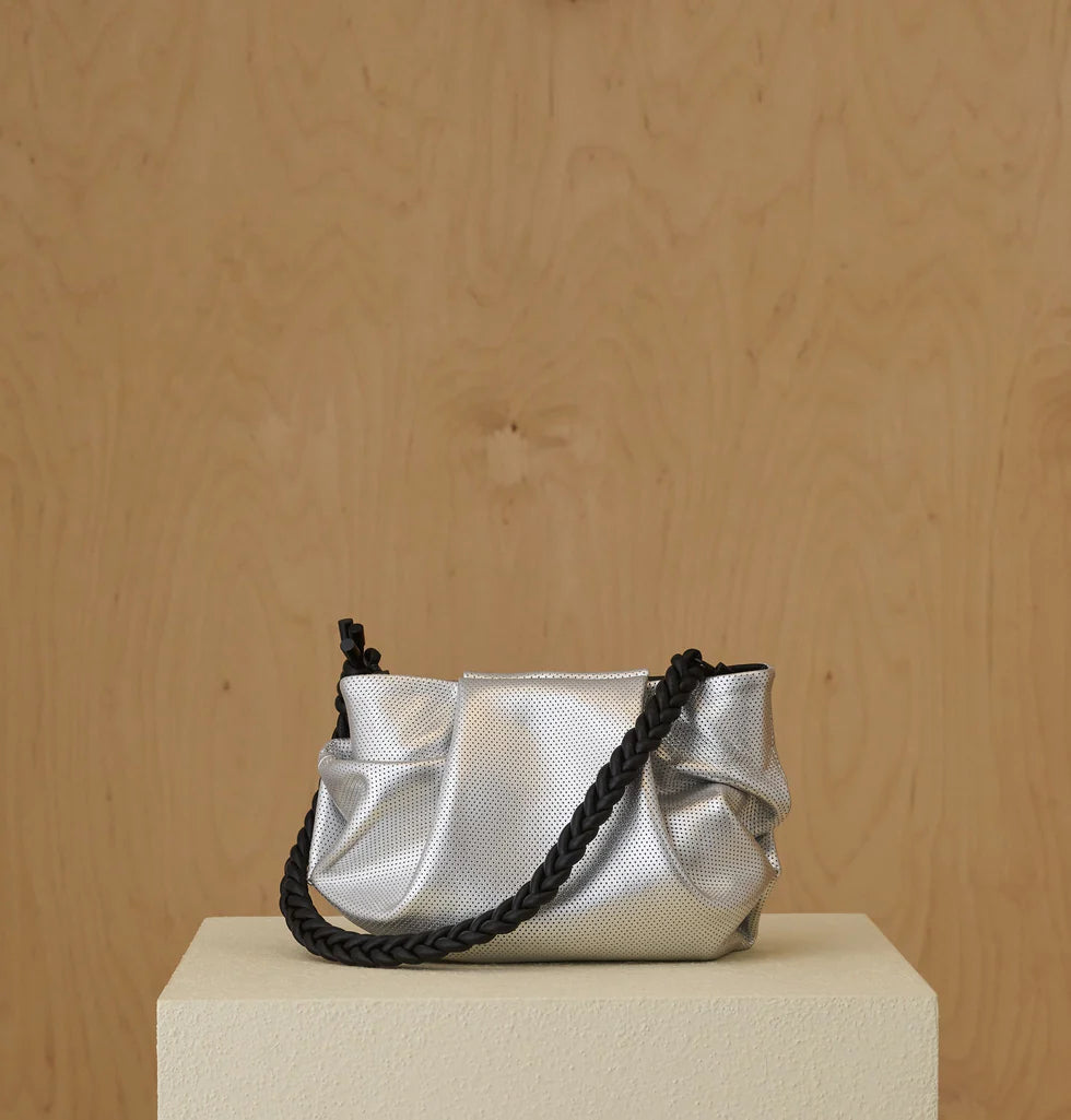 Perforated metallic leather mini convertible shoulder/crossbody bag