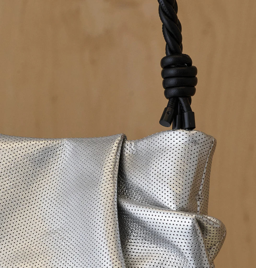Perforated metallic leather mini convertible shoulder/crossbody bag