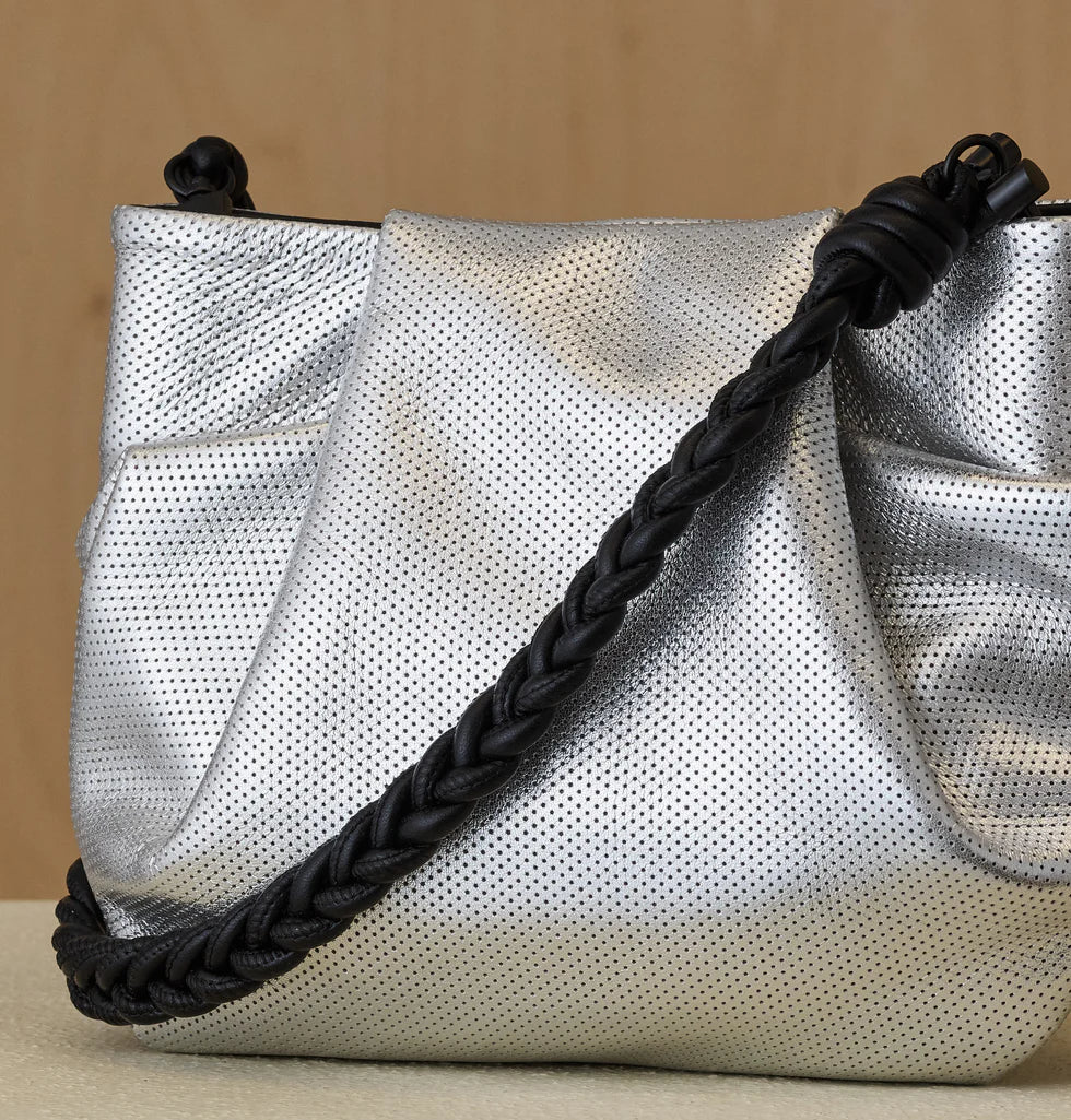 Perforated metallic leather mini convertible shoulder/crossbody bag