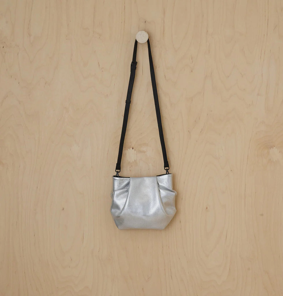 Perforated metallic leather mini convertible shoulder/crossbody bag