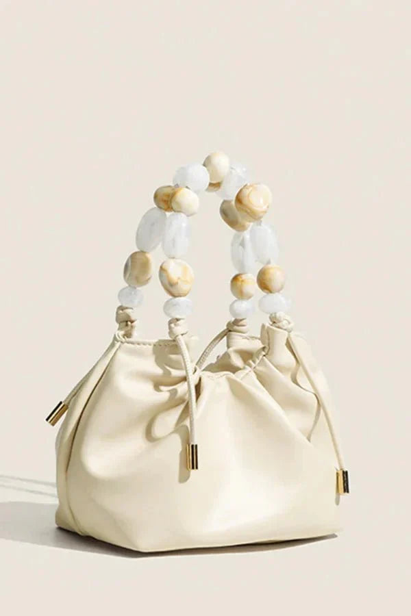 Ruched PU leather bucket bag