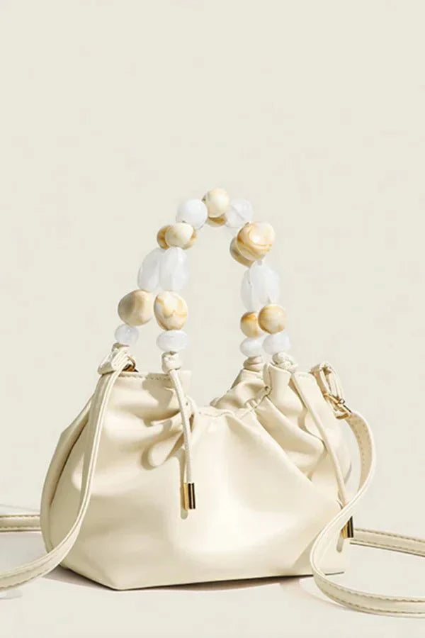 Ruched PU leather bucket bag