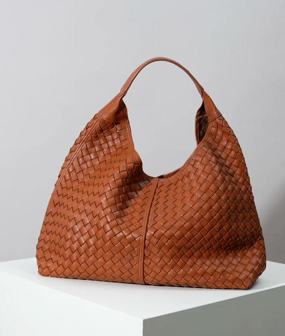 Oversized handwoven leather hobo tote bag