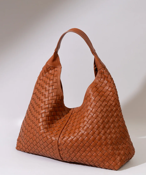 Oversized handwoven leather hobo tote bag